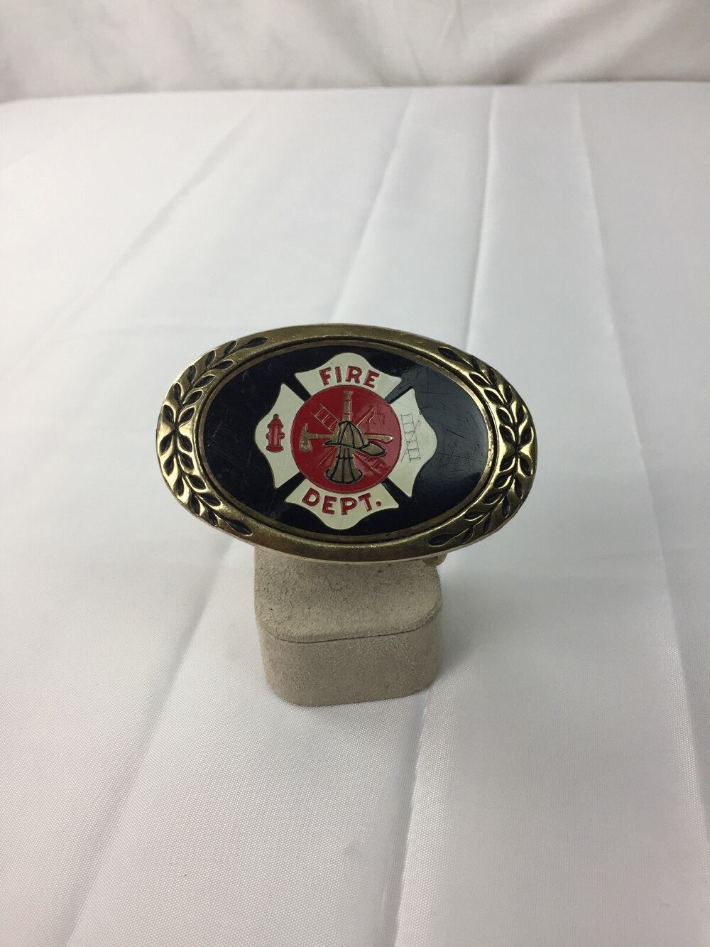 Vintage Aminco Fire Department Brass Belt Buckle 3”x 2” (1980)